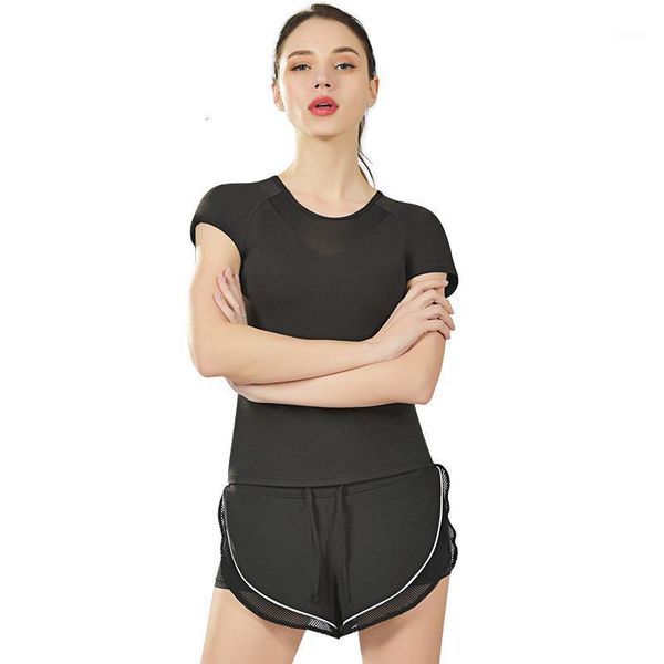 

yoga outfits 2021 summer running fitness fast-drying breathable sports short-sleeve ropa deportiva mujer solid color t shirt1, White;red