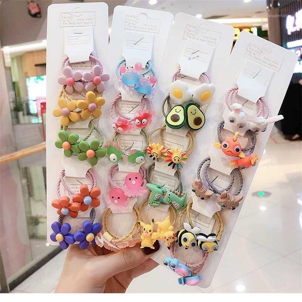 

5 pcs/set lovely cute children girls flower animal sweet elastic hairband scrunchies baby girls kawai hair accessoreis headband1, Slivery;white