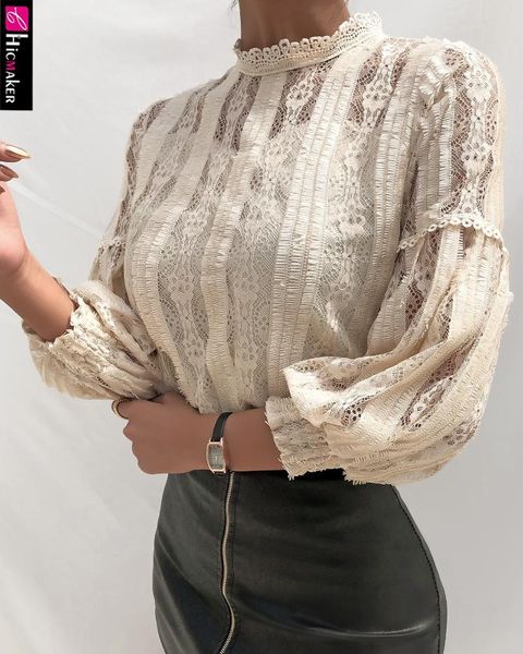 

women's blouses & shirts women eyelash lace lantern sleeve top, White
