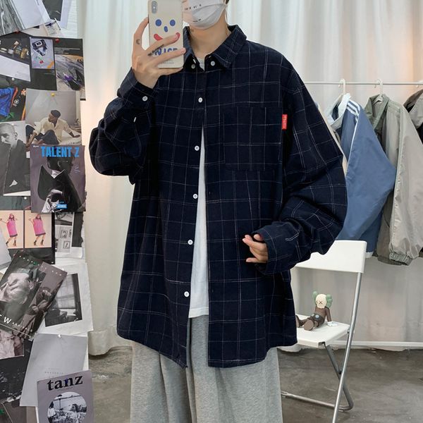 

2021 new beach plaid shirt for autumn spring clothes long sleeve shirts of men oversized 5xl azms, White;black