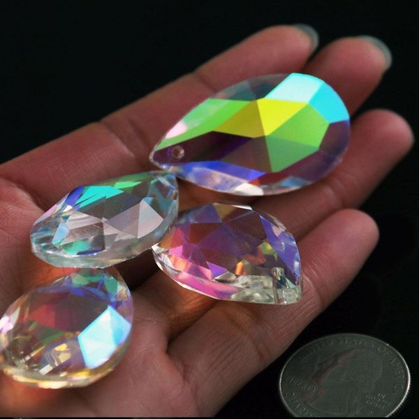 

5pc aurora 38mm iridescent faceted teardrop crystal chandelier prism hanging drop suncatcher fire polished ab charn spacer diy h jllcpd