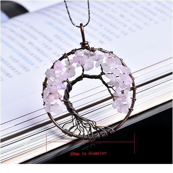 

abay 1pc natural crystal mineral jewelry tree of life pendant guardian fashion couple pendant necklace pendant diy gift qylmgj, Black