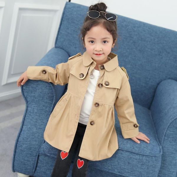 

jackets s 2021 spring autumn girls casual long windbreaker jacket children's solid lapel outerwear kids clothes coat x136, Blue;gray