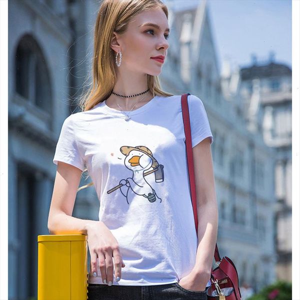 

czccwd ropa mujer 2021 summer new animal print female t shirt harajuku kawaii cartoon duck t shirt women tumblr streetwear shirt, White