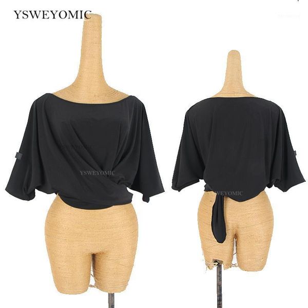 

latin dance one-word collar strapless trainning latin dance wear for women in various ways to wear ballroom salsa skirt1, Black;red