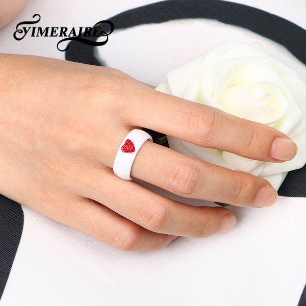 

new arrival 8mm fashion white black ceramic red heart ring for women's jewelry with cz zircon wholesale engagement wedding rings 201006, Golden;silver