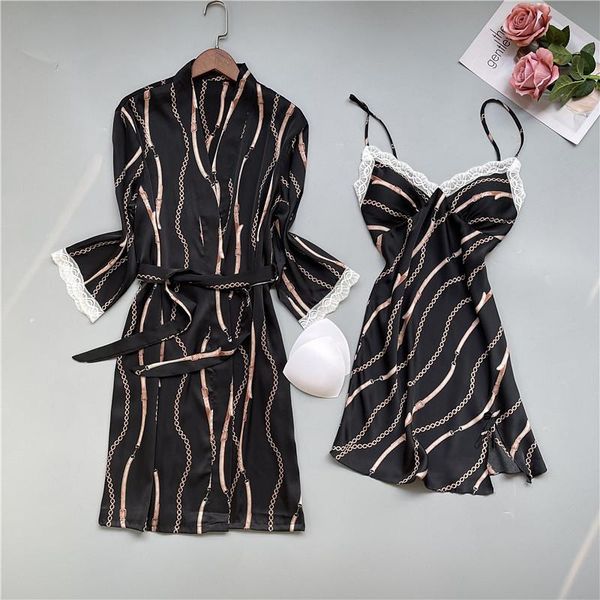 

lady women printed satin short kimono robe nightgown bathrobe sleepwear soft wedding bride bridesmaid homewear, Black;red