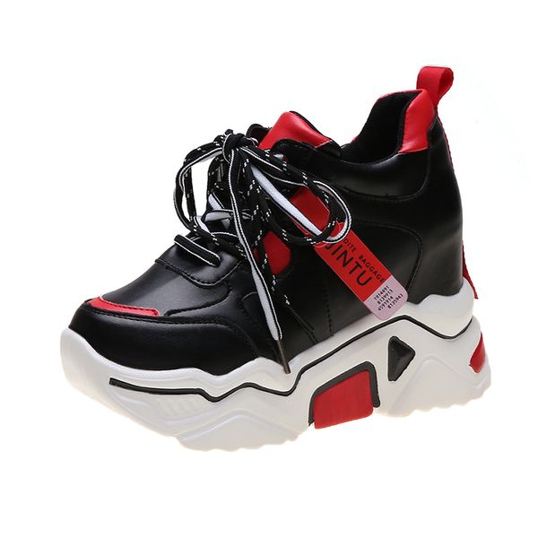 

2021 the new autumn chunky heels women's shoes ladies hidden platform leather sneakers from high wedges 9m5t, Black