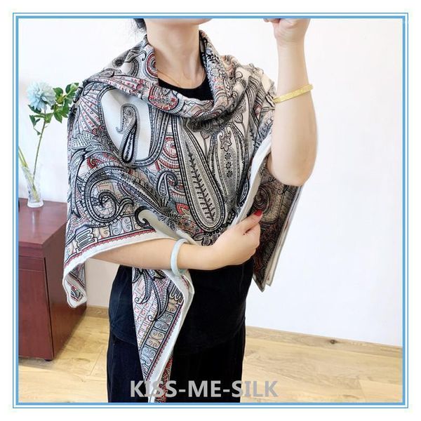

kms [classic paisley] cashew flower~black and red silk cashmere square scarf fall winter warm scarf shawl 135*135cm/165g1, Blue;gray