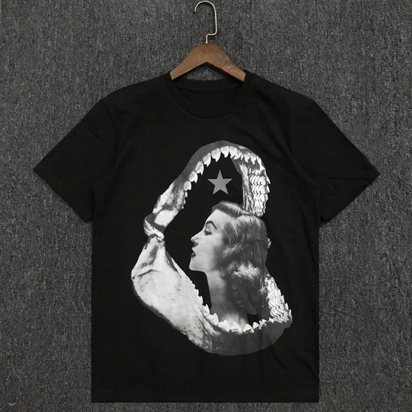

fashion new casual mens stylist t shirt couples soft cotton shark print short sleeves men women tees, White;black
