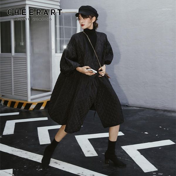 

cheerart black winter jacket women plus size long quilted coat parka femme designer a line winter coat clothing 20191