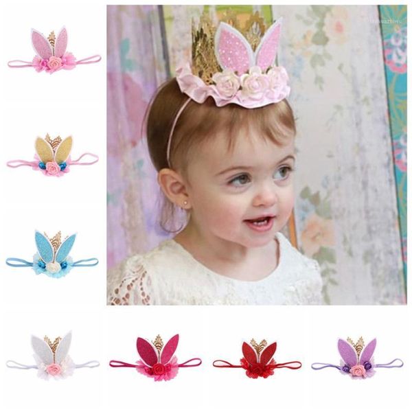 

hair accessories 2021 10pcs/lot spring and easter flower crown headband ears kids girls lace headbands first birthday gift1, Slivery;white