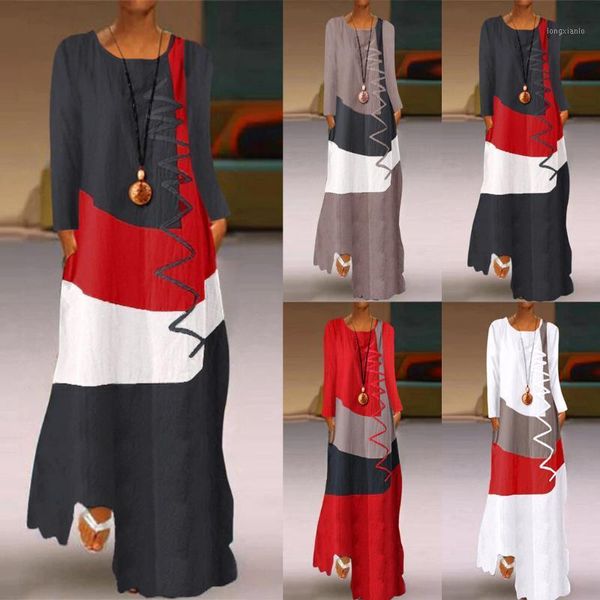 

summer loose casual beach dress women plus size daily long sleeve vintage patchwork bohemian o-neck patchwork maxi dress1, White;black