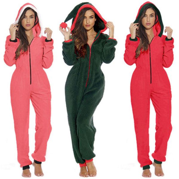 

women christmas jester hat rompers fashion trend long sleeve zipper trousers ladies jumpsuits designer female casual loose rompers, Black;white