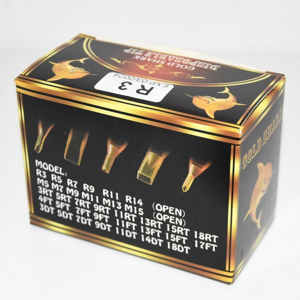 

50pcs/box round flat gold shark sterilized disposable nozzle needles tips for tattoo gun machine needle