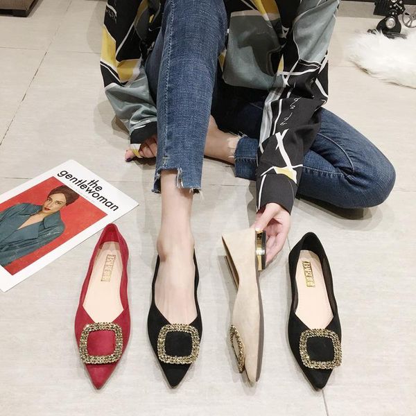 

pointed toe all-match shoes woman flats shallow mouth casual female sneakers modis soft buckle dress 2020 grandma moccasin new, Black