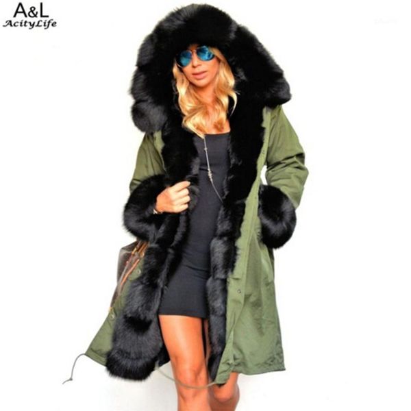 

wholesale- 2016 winter women warm long coat jacket faux fur collar trench coat plus size casual fur coat outwear1, White;black