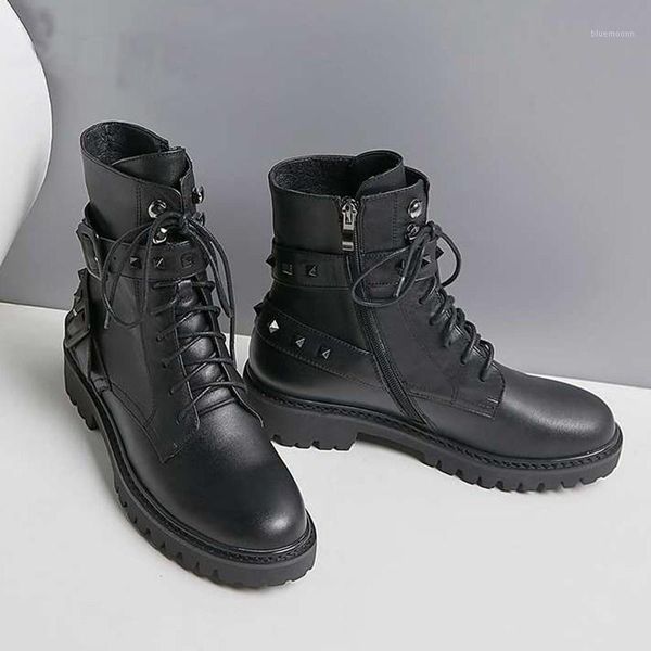 

motorcycles boots women's new winter shoes rivets buckle rock keep warm ankle boots zapatos de mujer1, Black
