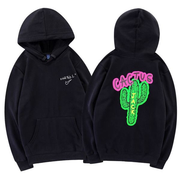 

men and women travis scott cactus hip-hop rap bboy loose hooded sweater hoodies, Black
