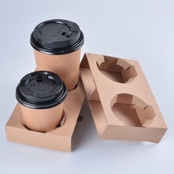

gift wrap packaged cup saucer disposable corrugated paper milk holder two lattice four grid coffee take-out holders1