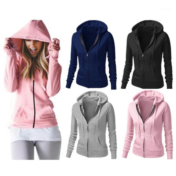 

european american autumn winter women's solid color slim-fit zipper long-sleeved sports casual sweatershirt jacket1, Black;brown