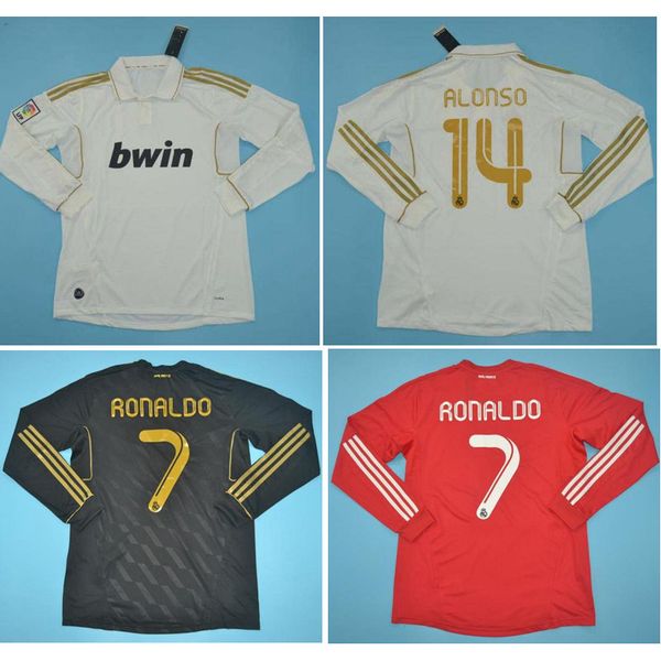 

11 12 real madrid retro long sleeve jerseys kaka soccer jersey vintage classic 2011 2012 ronaldo camisetas shirt, Black;yellow