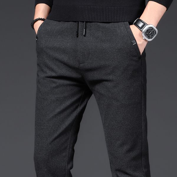 

autumn and winter 2020 new thick wear buffed casual spring men's korean slim legged pants trend, Black
