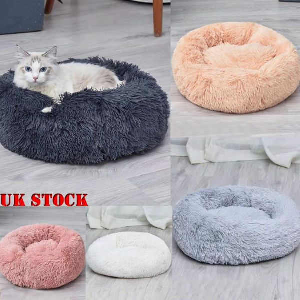 

pet dog cat bed shag warm fluffy soft plush round cute donut nest cushion mat uk