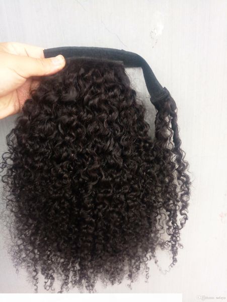 

new arrive brazilian human virgin remy kinky curly ponytail hair extensions clip ins natral black color 100g one bundle