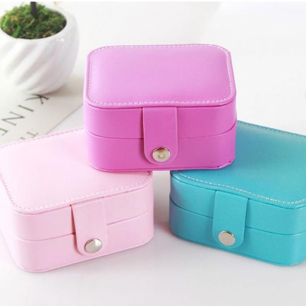 

protable leather jewelry storage box earrings ring necklace case jewel packaging travel cosmetics beauty organizer container box, Pink;blue