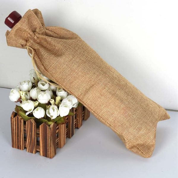 

et8q/lot jute bottle gift burgundy 10pcs 16 *36cm christmas wine decorations folding bags festive supplies