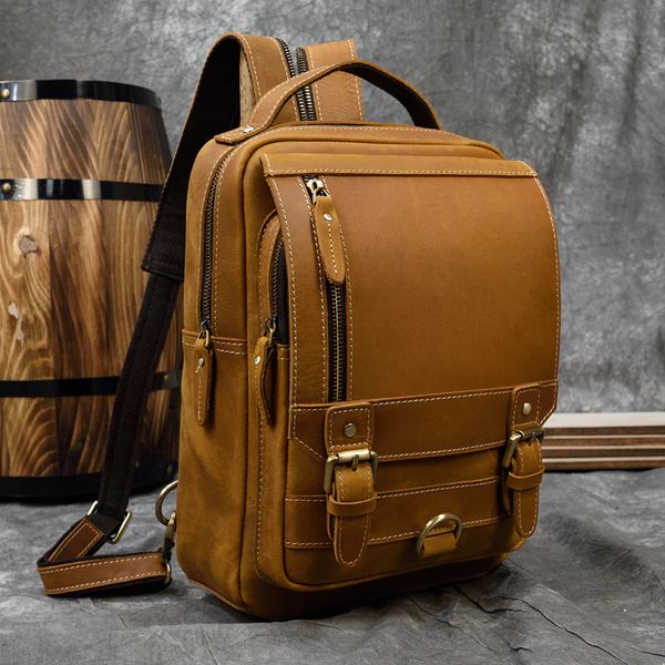 

maheu genuine single shoulder breast double use male leather bags bag outdoor travel