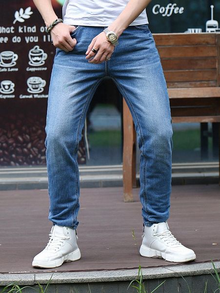 

men washed tapered jeans j6kj#, Blue