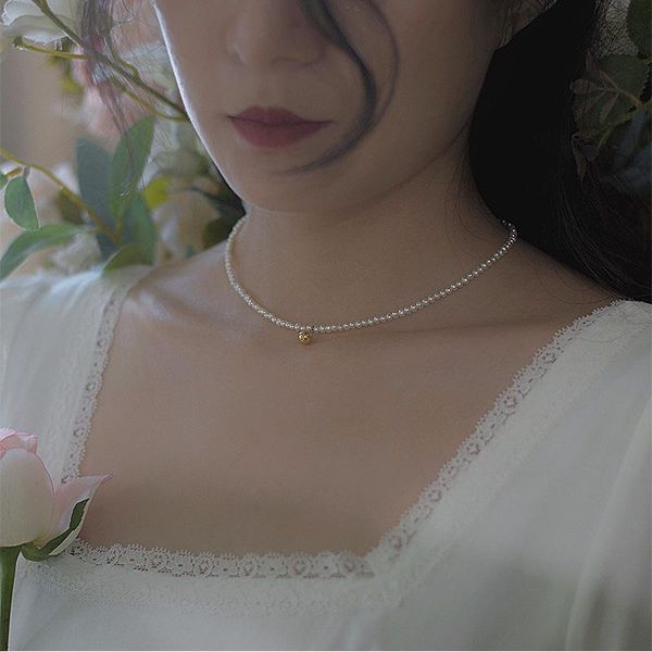 Stile semplice Imitare collana girocollo con catena di perle Collana con pendente in perline d'oro per gioielli di moda da donna Accessori per damigella d'onore