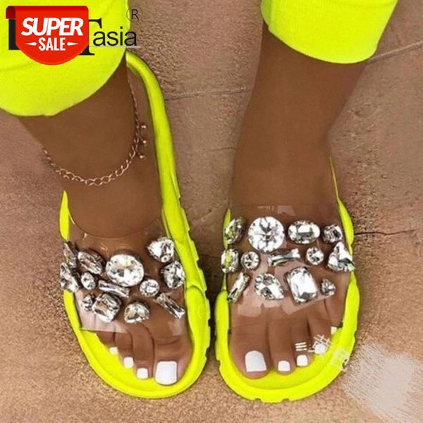 

doratasia ins fashion lady open toe summer slippers crystal slippers women open toe rhinestone slip on beach shoes woman #t93i, Black