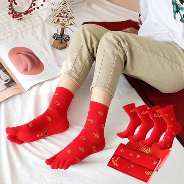 

pure cotton chinese red fu word five-finger socks couple thick toe separator socks couple red new year gifts mkc0041, Black