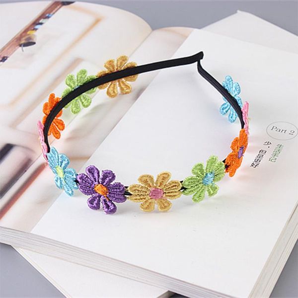 

novelty kids embroidery flowers headband cloth girls hair head hoop bands accessories bowknot hairbands cute scrunchy headdress, Slivery;white