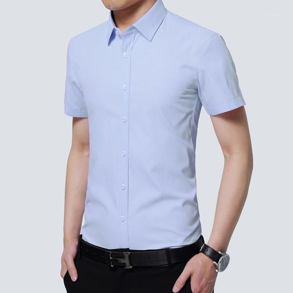 

men's stretch easy care basic dress shirts comfortable soft bamboo fiber thin summer casual short sleeve regular-fit shirt1, White;black