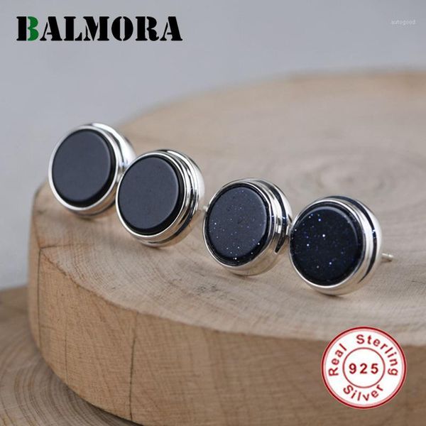 

stud balmora original real 925 sterling silver earring for women retro black agate ear crystal daily wear jewelry gift1, Golden;silver