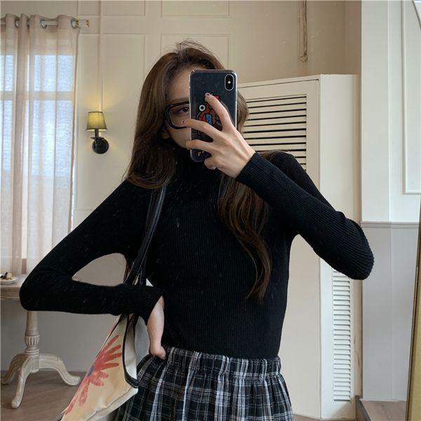 

high collar pregnant women's t-shirt autumn winter 2020 new versatile slim sweater with long sleeves and bottom coat, White