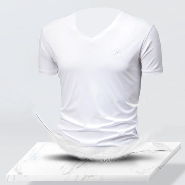 

running jerseys mercerized cotton short sleeve t-shirt men letter embroidered solid color ice silk v-neck brand gym wear white tshirt summer, Black;blue
