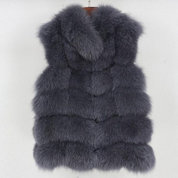 

women's fur & faux winter jacket women stand collar 2021 real vest coat natural big fluffy outerwear streetwear thick warm1, Black