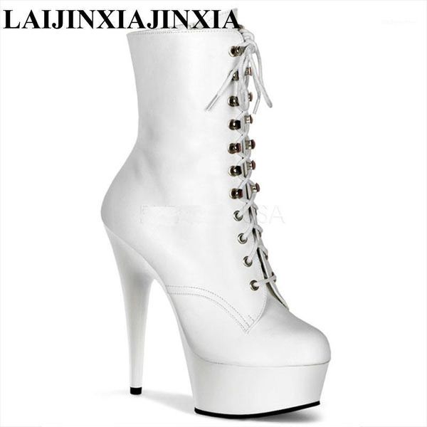 

boots laijianjinxia cross-tied ankle round toe spike heels super high 15cm designer shoes women simple fashion size 461, Black