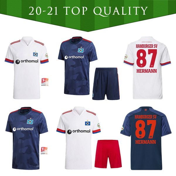 

new 2020 2021 hamburger sv soccer jerseys home white away blue 20 21 hsv männer kinder uniformen men kids sets football, Black;yellow