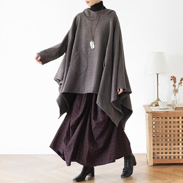 

women's hoodies & sweatshirts johnature women bat sleeve pullover pockets 2021 autumn solid color plus size cotton irregular hoodies1, Black