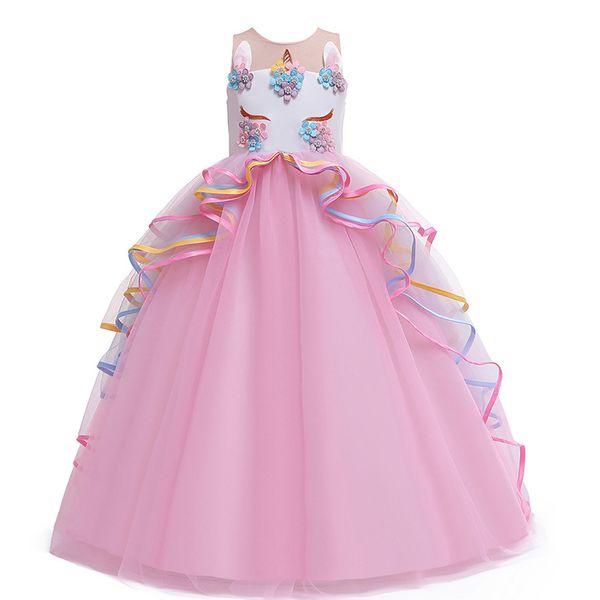 

girls unicorn birthday dress up kids evening prom dresses princess costume halloweenpageant party frocks carnival clothes t200709, Red;yellow