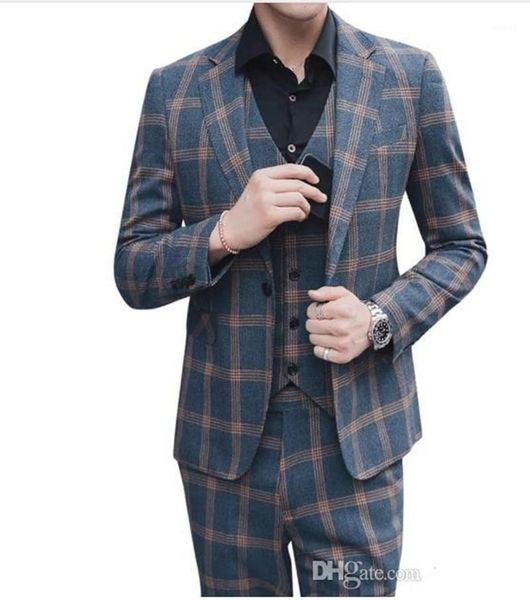 

2021 three piece wedding suits plaid notched lapel groom suit custom made wedding tuxedos for men suits man blazer 3 pieces1, White;black
