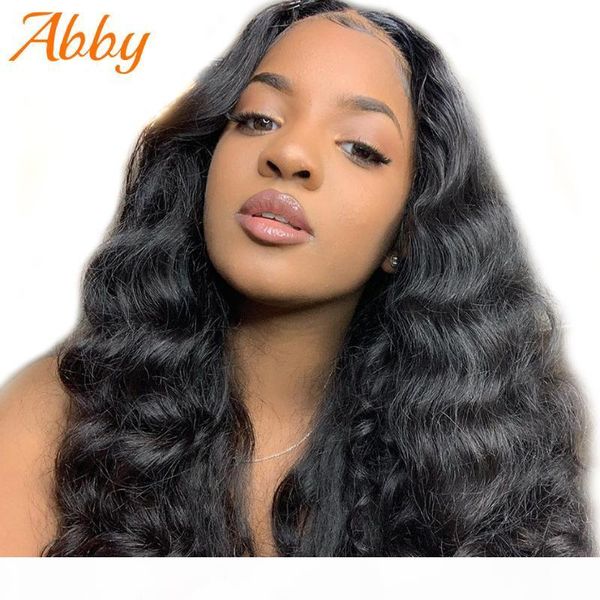 

loose wave wigs human hair 20inches brazilian human hair 180% density wigs for black women lace part wig abby closure, Black;brown