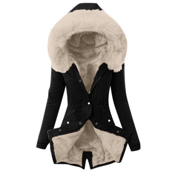 

women's jackets winter warm thick long womens hooded overcoat for women clothing ladies fur lining coat parka, Black;brown