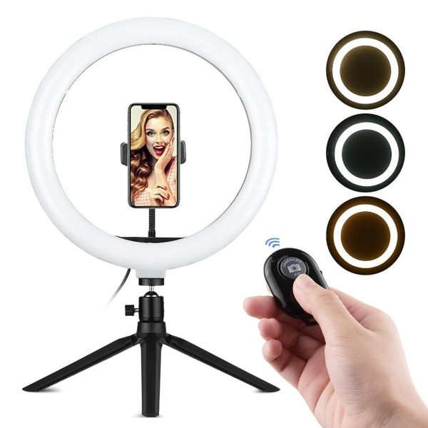 

andoer 10 inch led ring light pgraphy fill-in lamp 3 lighting modes dimmable usb powered with phone holder ballhead adapter